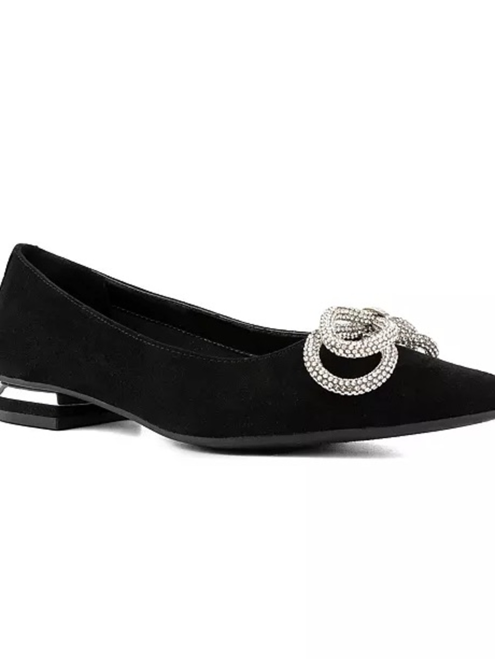 Jones New York Black Pointed Toe Flat with Rhinestone Knot